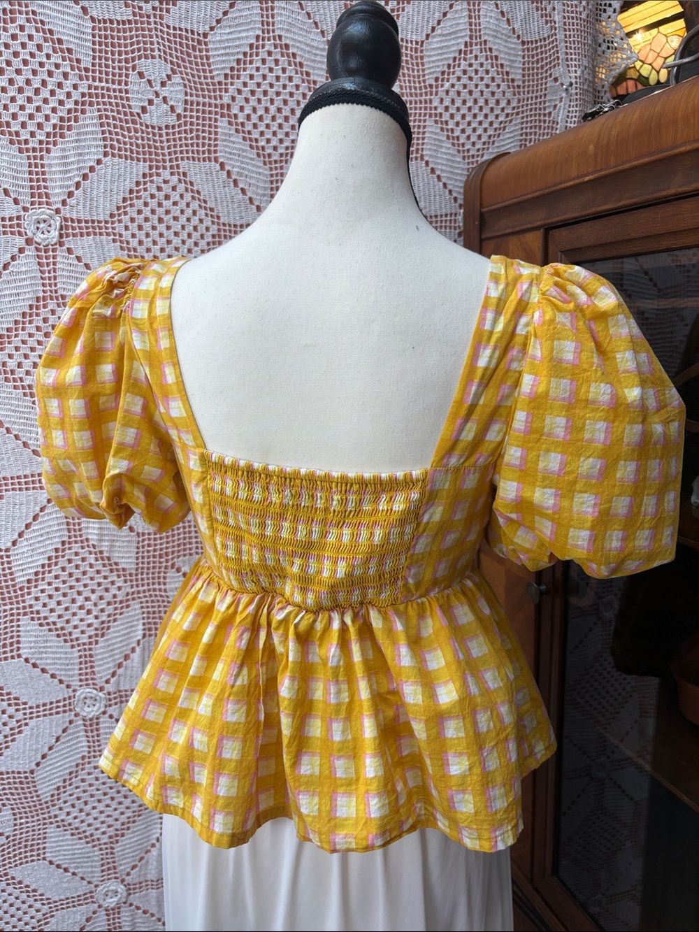 Hudson North Gingham Puff Sleeve Top Sz Sm - Picture 7 of 10